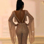 Damen Glitzerndes Zweiteiliges Set mit weitem Bein und langen Ärmeln R&B