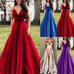 Damen A-Linien Abendkleid mit tiefem Ausschnitt und schmalen Trägern R&B