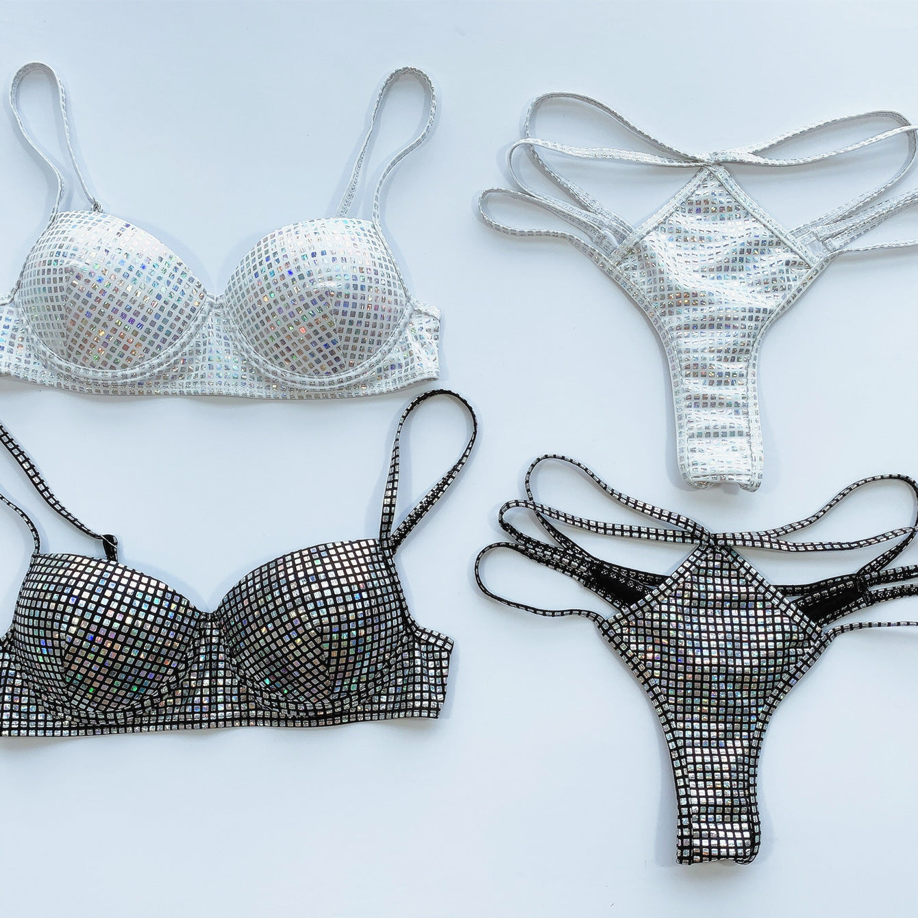 Damen Funkelnder Bikini mit verstellbaren Trägern und aufregendem Muster