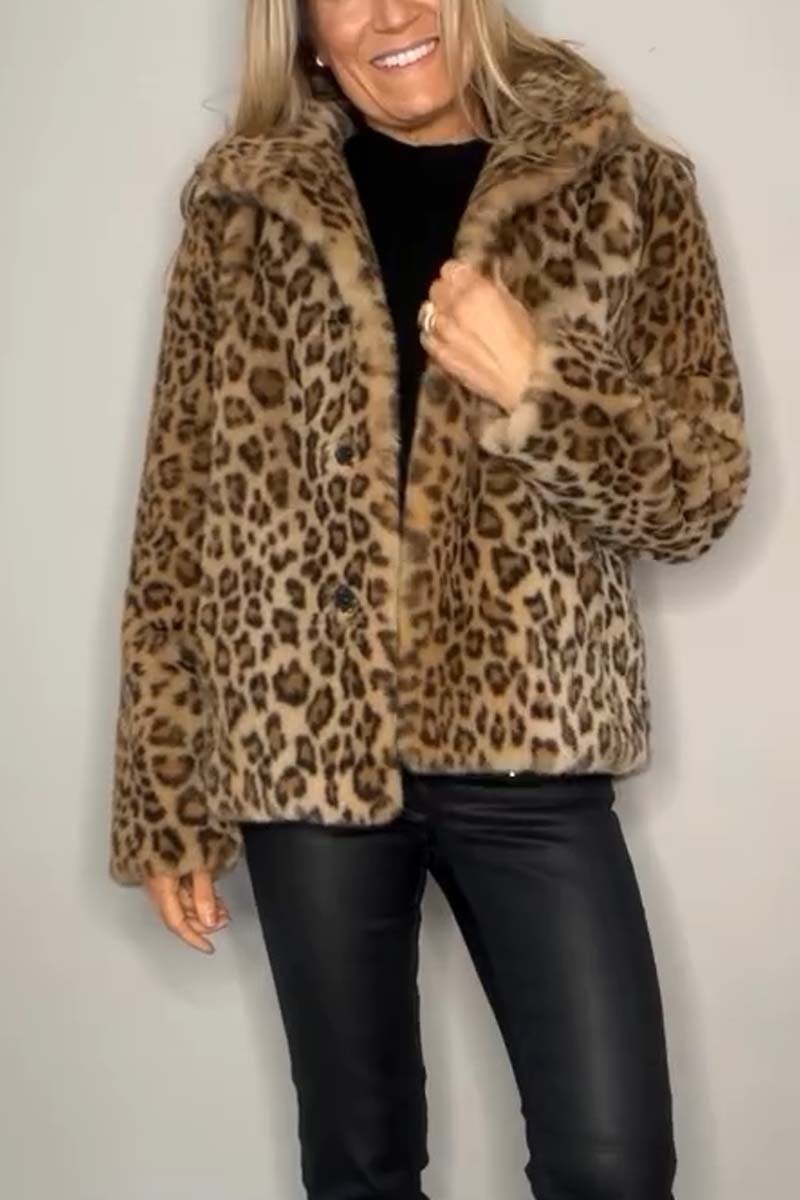 R&B | Damen S Winter Kunstpelz-Mantel Mit Leopardenmuster Revers | Ideal Für Den Winter