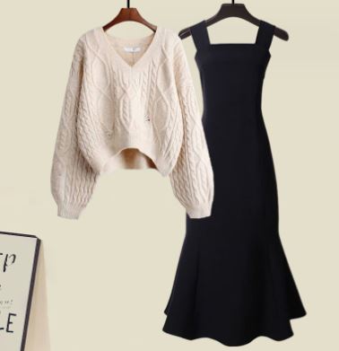R&B | Zweiteiliges Satz Aus Hochwertigem Kreuzstrickpullover und Fishtail Kleid