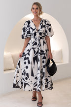 R&B | Real Love Print Puffärmel Maxi Kleid