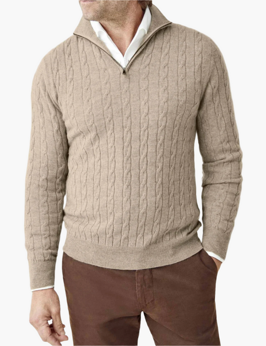 R&B | Zopfstrickpullover mit Reißverschluss - Eleganter Business & Freizeitpullover