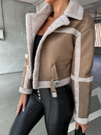 R&B | Elegante Lederjacke mit Plüschbesatz