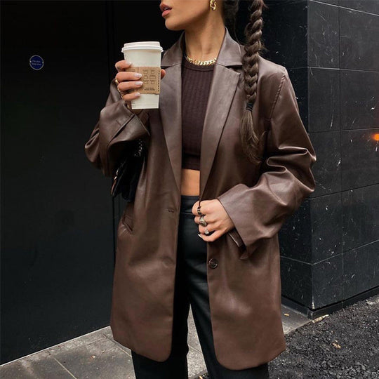 R&B | Vintage Blazer mit Lederlook für Damen