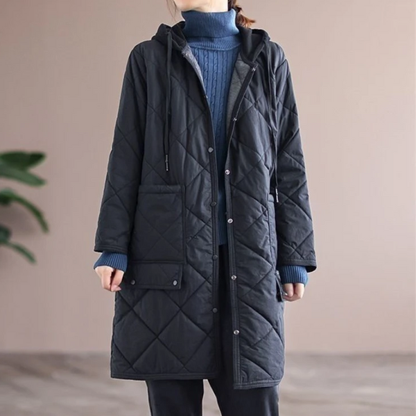 R&B | Modern langer einfarbiger gepolsterter Mantel mit Knöpfen Ideal für Herbst/Winter