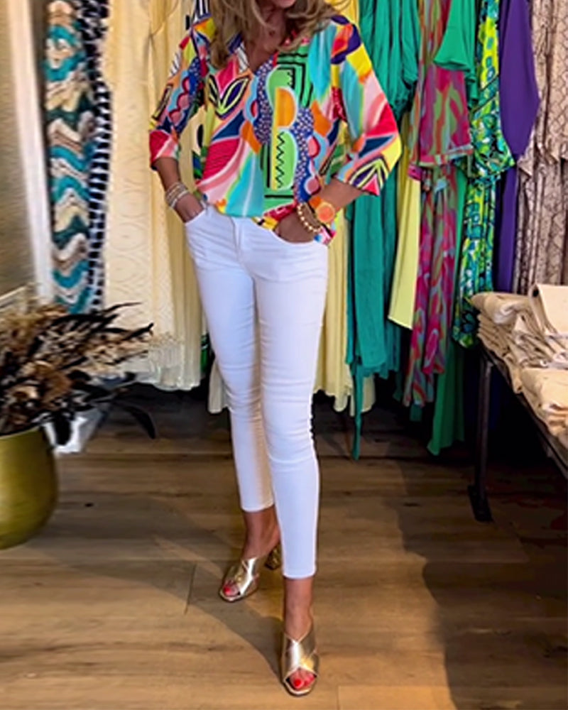 R&B | Bunte Langärmlige Bluse mit Print