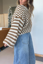 R&B | gestreifte leichte Strickjacke mit Karomuster