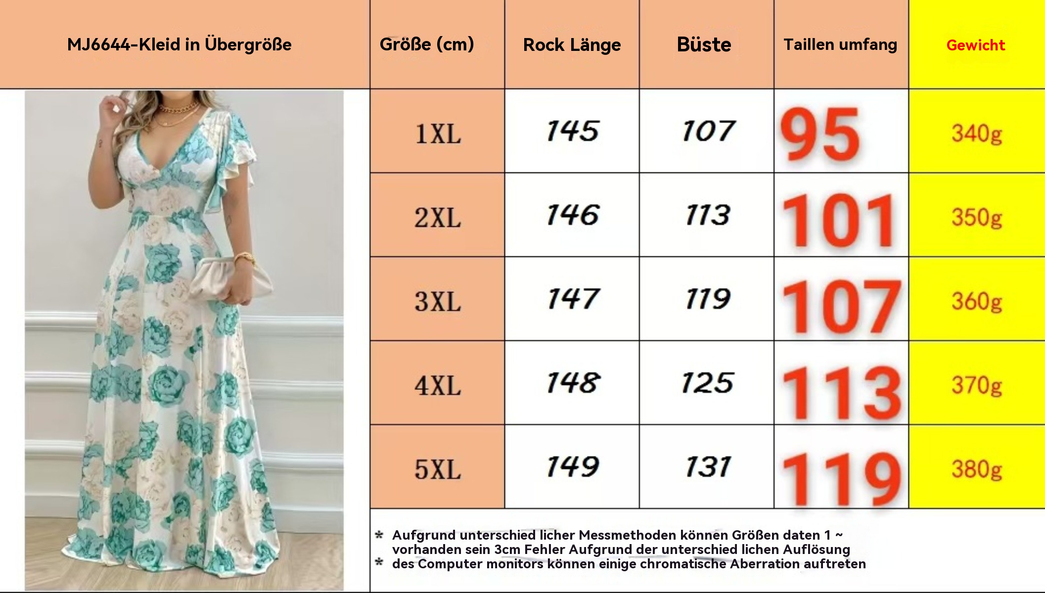 R&B | V-Ausschnitt Temperament elegant große Größe gedruckt Kleid