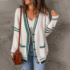 R&B | Gestreifter Cardigan mit Knöpfen Polyester Lässig, Stilvoll