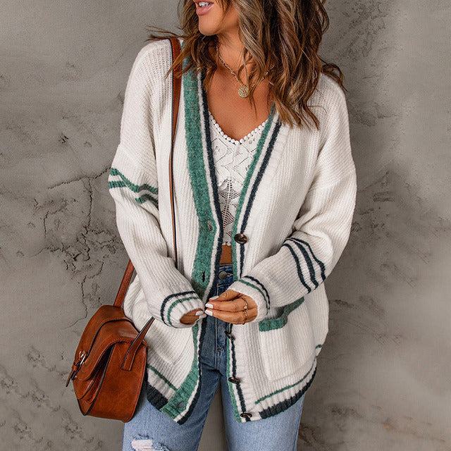R&B | Gestreifte Strick-Strickjacke mit Modernem Muster