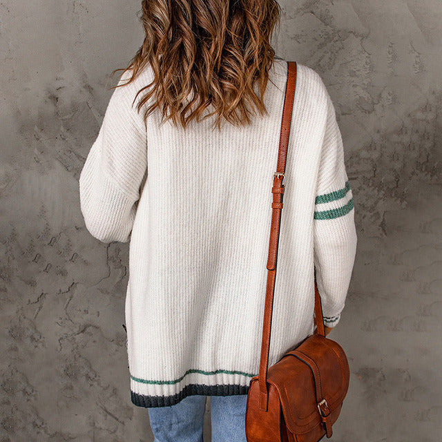 R&B | Gestreifter Cardigan mit Knöpfen Polyester Lässig, Stilvoll