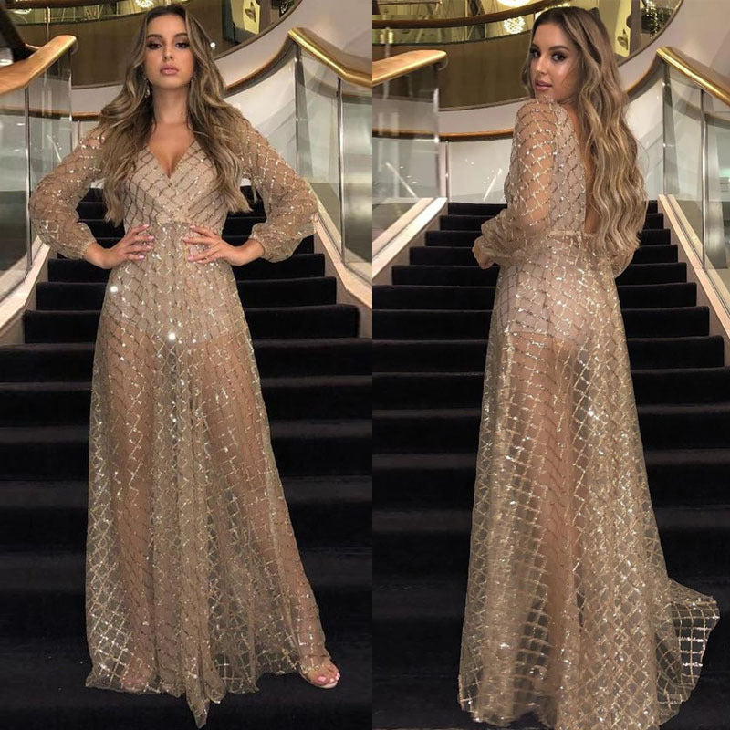 Damen Elegantes Transparenzkleid mit glanzvollen Akzenten R&B