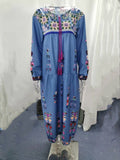 Damen nan besticktes Maxikleid mit langen Ärmeln, Quastenverschluss und folkloristischer Stickerei R&B