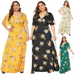 Damen Maxi-Kleid mit eleganten Flügelärmeln und tiefem V-Ausschnitt R&B