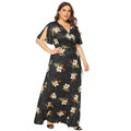 Damen Maxi-Kleid mit eleganten Flügelärmeln und tiefem V-Ausschnitt R&B