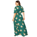Damen Maxi-Kleid mit eleganten Flügelärmeln und tiefem V-Ausschnitt R&B