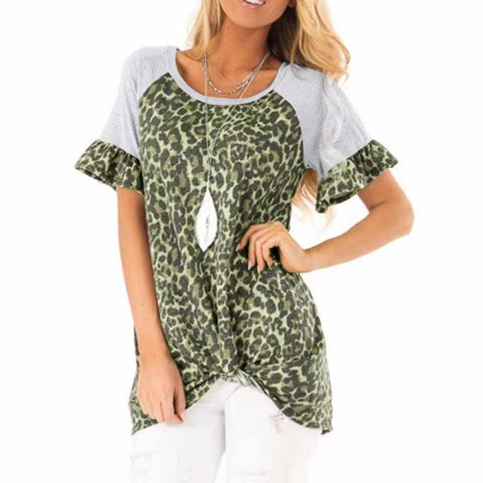 Damen modisches T-Shirt mit tierischem Muster und raffinierten Rüschendetails R&B