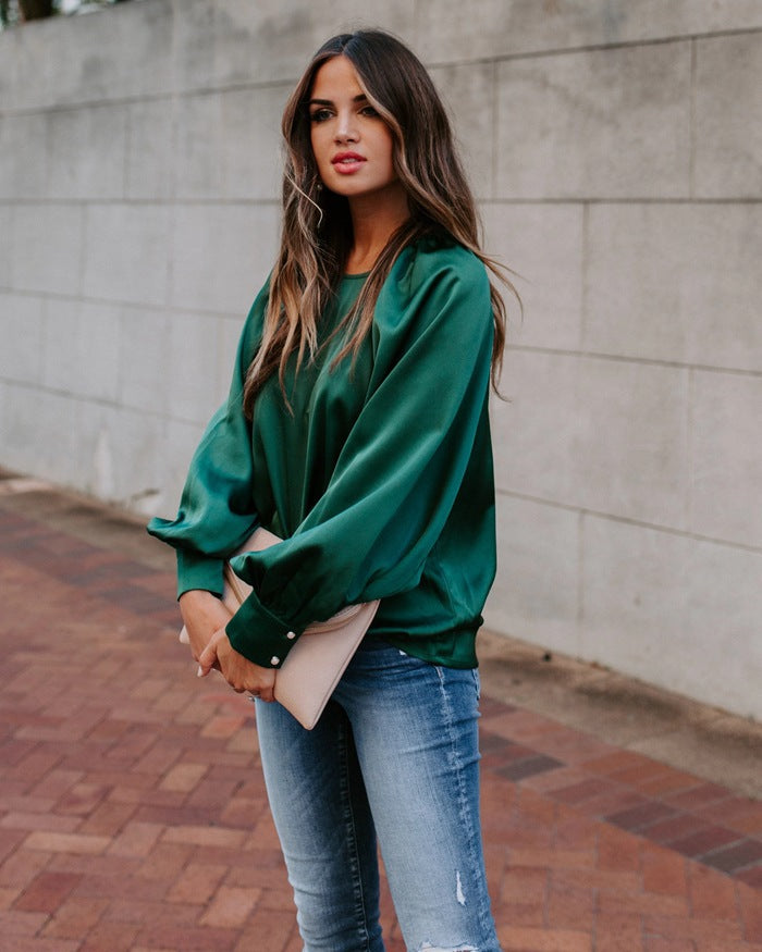 Damen Satinbluse mit voluminösen Ärmeln und elegantem Schnitt R&B