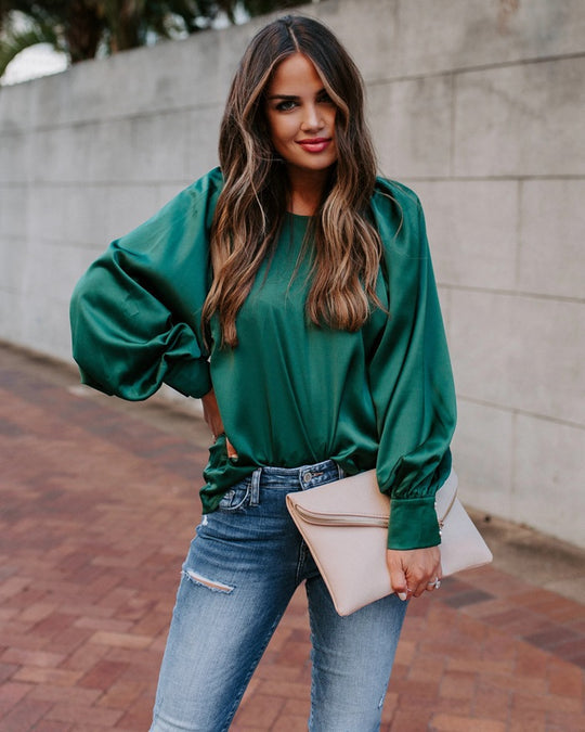 Damen Satinbluse mit voluminösen Ärmeln und elegantem Schnitt R&B