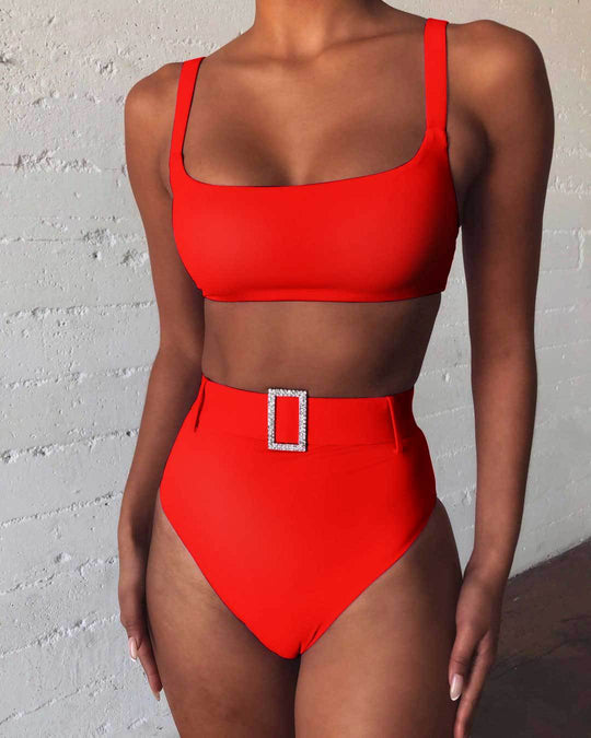 Damen Hoch tailliertes Bikini-Set mit funkelndem Gürtel R&B