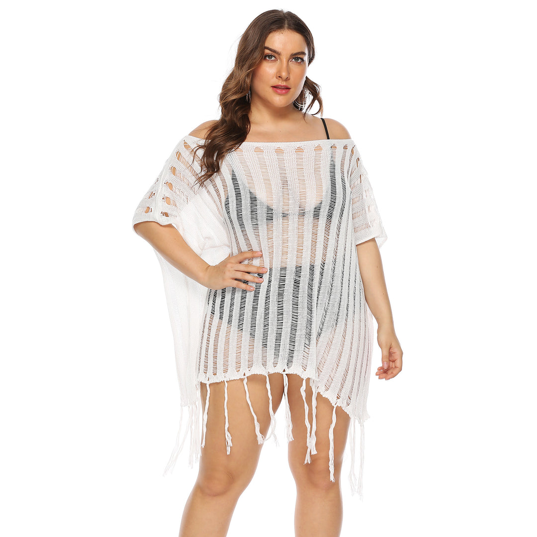 Damen luftiger Häkel-Strandüberwurf mit trendy Fransen R&B