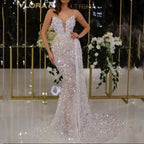 Damen Glamouröses Abendkleid mit schimmernden Pailletten und transparentem Rock R&B