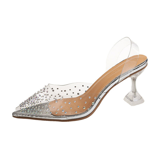 Damen nan PVC-Mule mit spitzer Kappe Strassbesatz Plexiglas-Absatz und gepolstertem Fußbett R&B