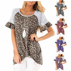 Damen modisches T-Shirt mit tierischem Muster und raffinierten Rüschendetails R&B
