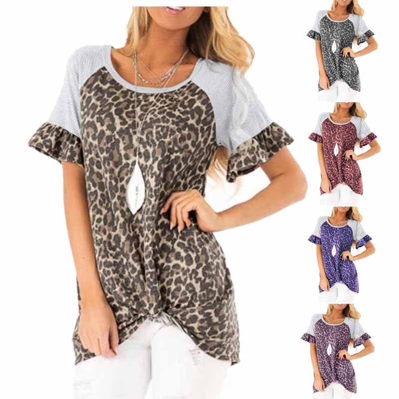 Damen modisches T-Shirt mit tierischem Muster und raffinierten Rüschendetails R&B