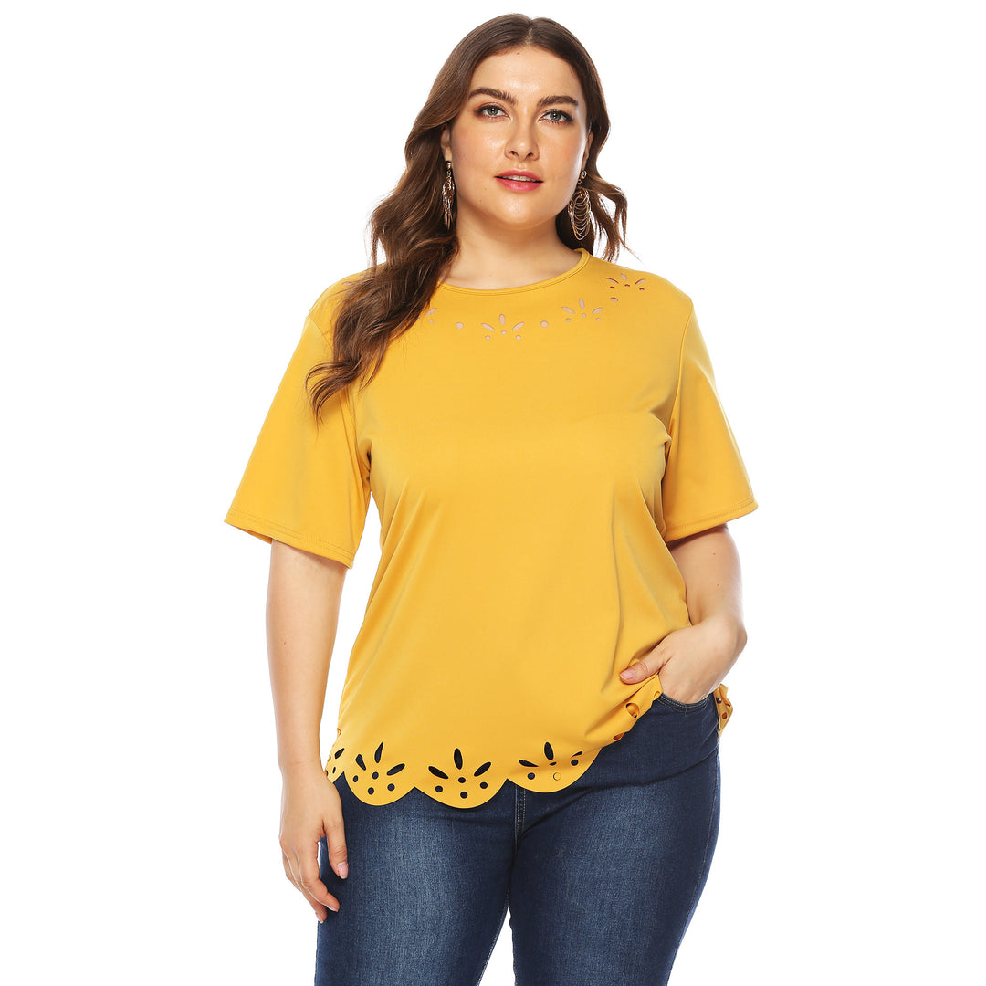 Damen lässiges T-Shirt mit kreativem Lochmuster R&B