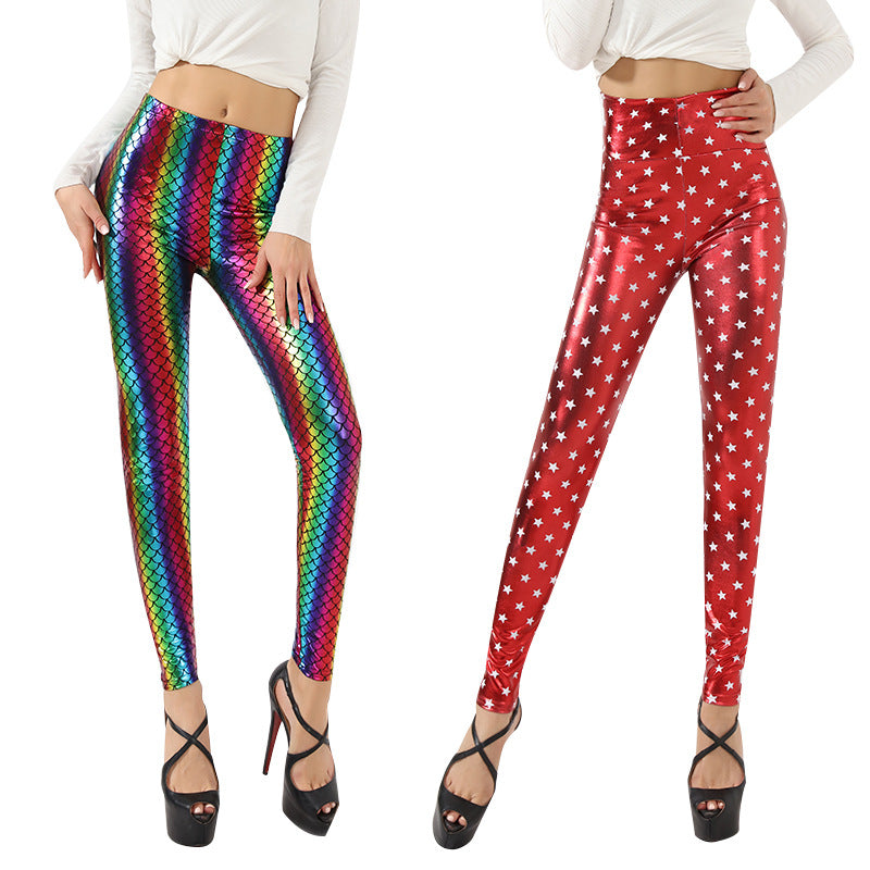 Damen Glänzende Leggings mit Sternenmuster R&B