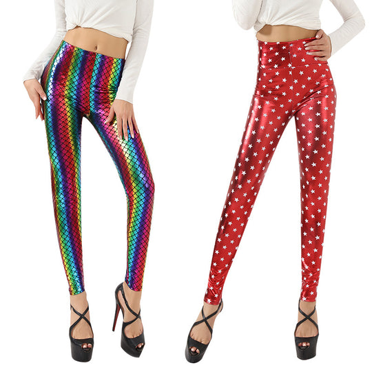 Damen Glänzende Leggings mit Sternenmuster R&B