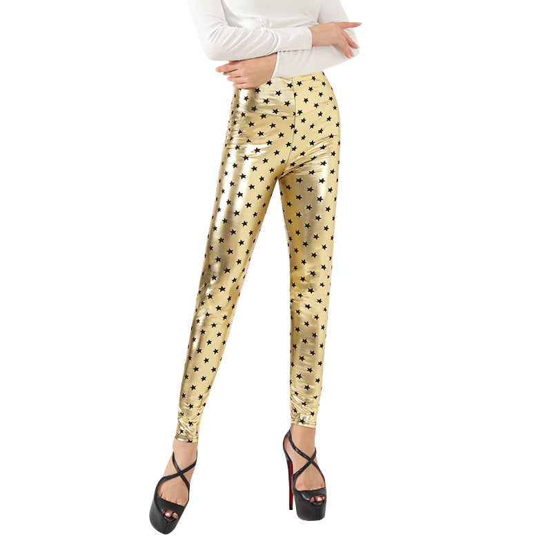 Damen Glänzende Leggings mit Sternenmuster R&B