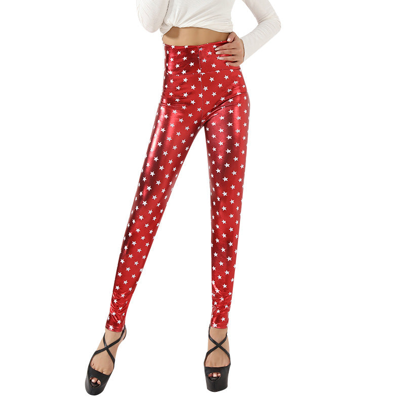 Damen Glänzende Leggings mit Sternenmuster R&B