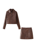 R&B | Lederjacke & Kurzes Rock Koordinationsset