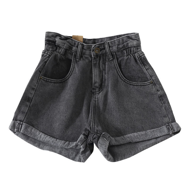 Damen High-Waist Denim-Shorts mit umschlagbarem Saum und elastischem Bund R&B