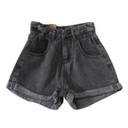 Damen High-Waist Denim-Shorts mit umschlagbarem Saum und elastischem Bund