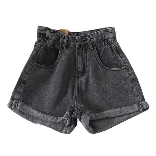 Damen High-Waist Denim-Shorts mit umschlagbarem Saum und elastischem Bund R&B