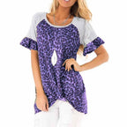 Damen modisches T-Shirt mit tierischem Muster und raffinierten Rüschendetails R&B