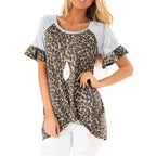 Damen modisches T-Shirt mit tierischem Muster und raffinierten Rüschendetails R&B