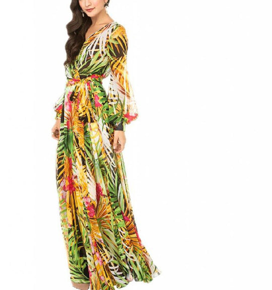 Damen Maxi-Kleid mit floralem Print und voluminösen Ärmeln R&B