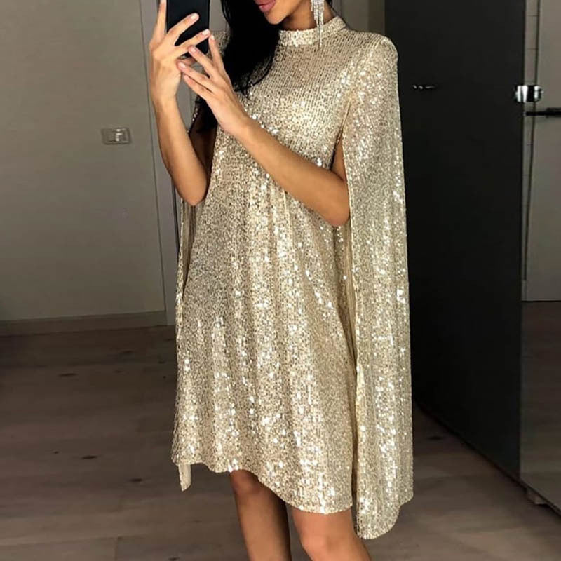 Damen Pailletten-Kleid mit funkelndem Cape-Design und elegantem Schnitt R&B