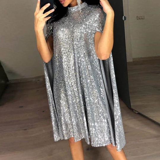 Damen Pailletten-Kleid mit funkelndem Cape-Design und elegantem Schnitt R&B