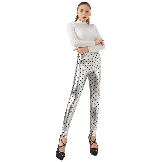 Damen Glänzende Leggings mit Sternenmuster R&B