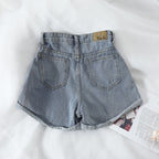 Damen High-Waist Denim-Shorts mit umschlagbarem Saum und elastischem Bund