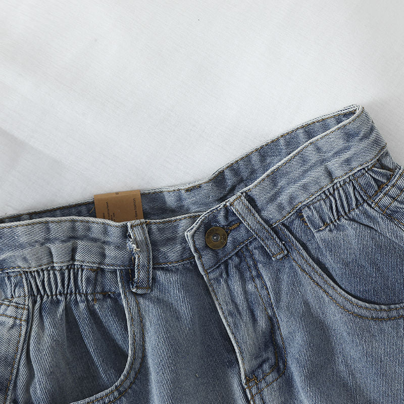 Damen High-Waist Denim-Shorts mit umschlagbarem Saum und elastischem Bund R&B