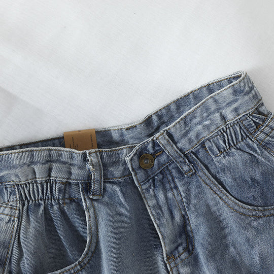 Damen High-Waist Denim-Shorts mit umschlagbarem Saum und elastischem Bund R&B
