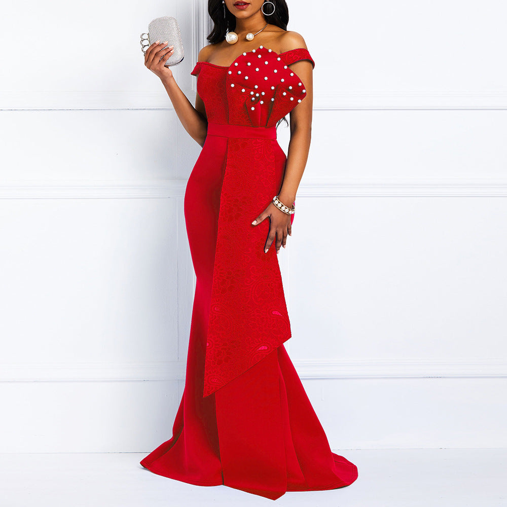 Damen Elegantes Abendkleid mit floralem Oberteil und schwingendem Saum R&B