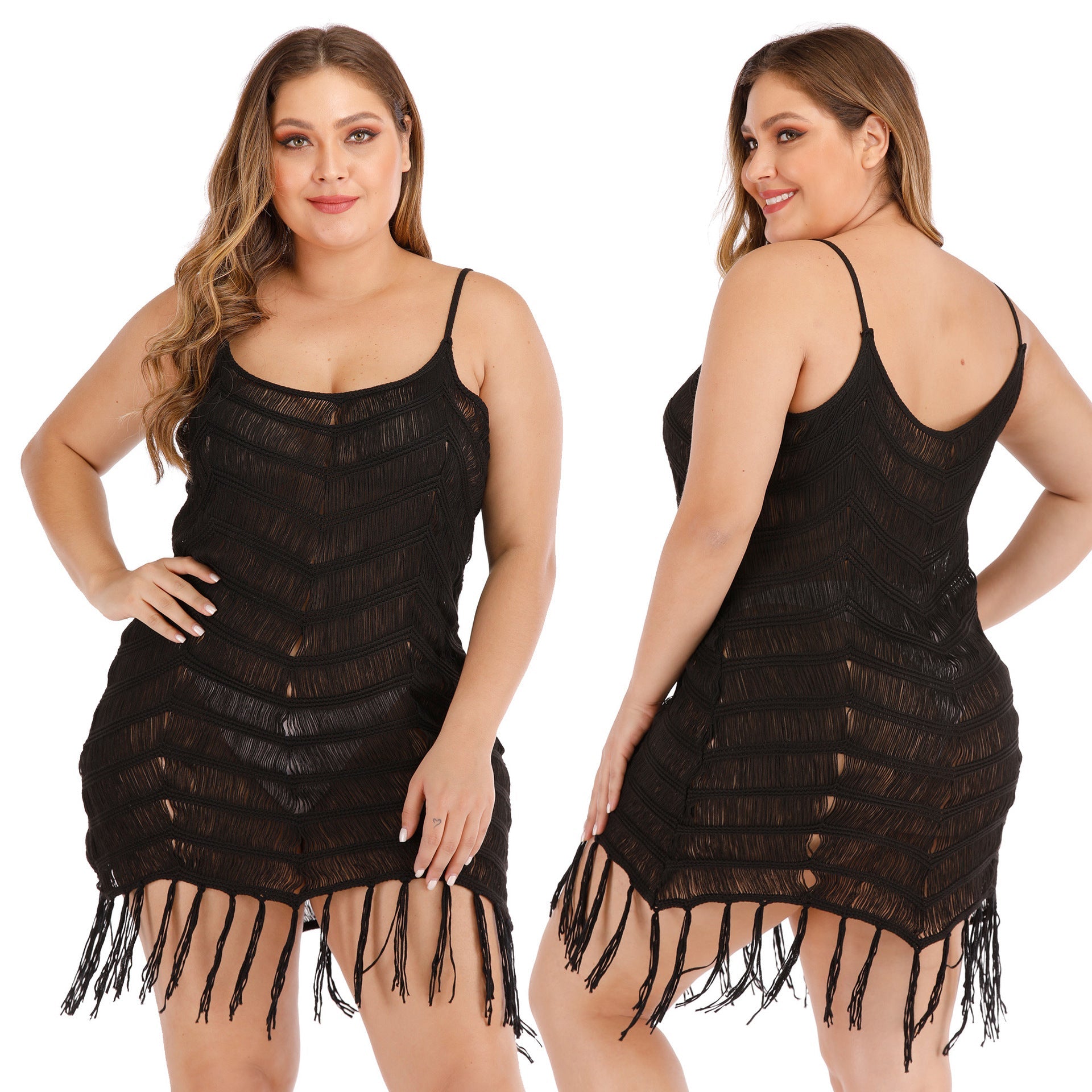 Damen eleganter Strandüberwurf mit Fransen R&B